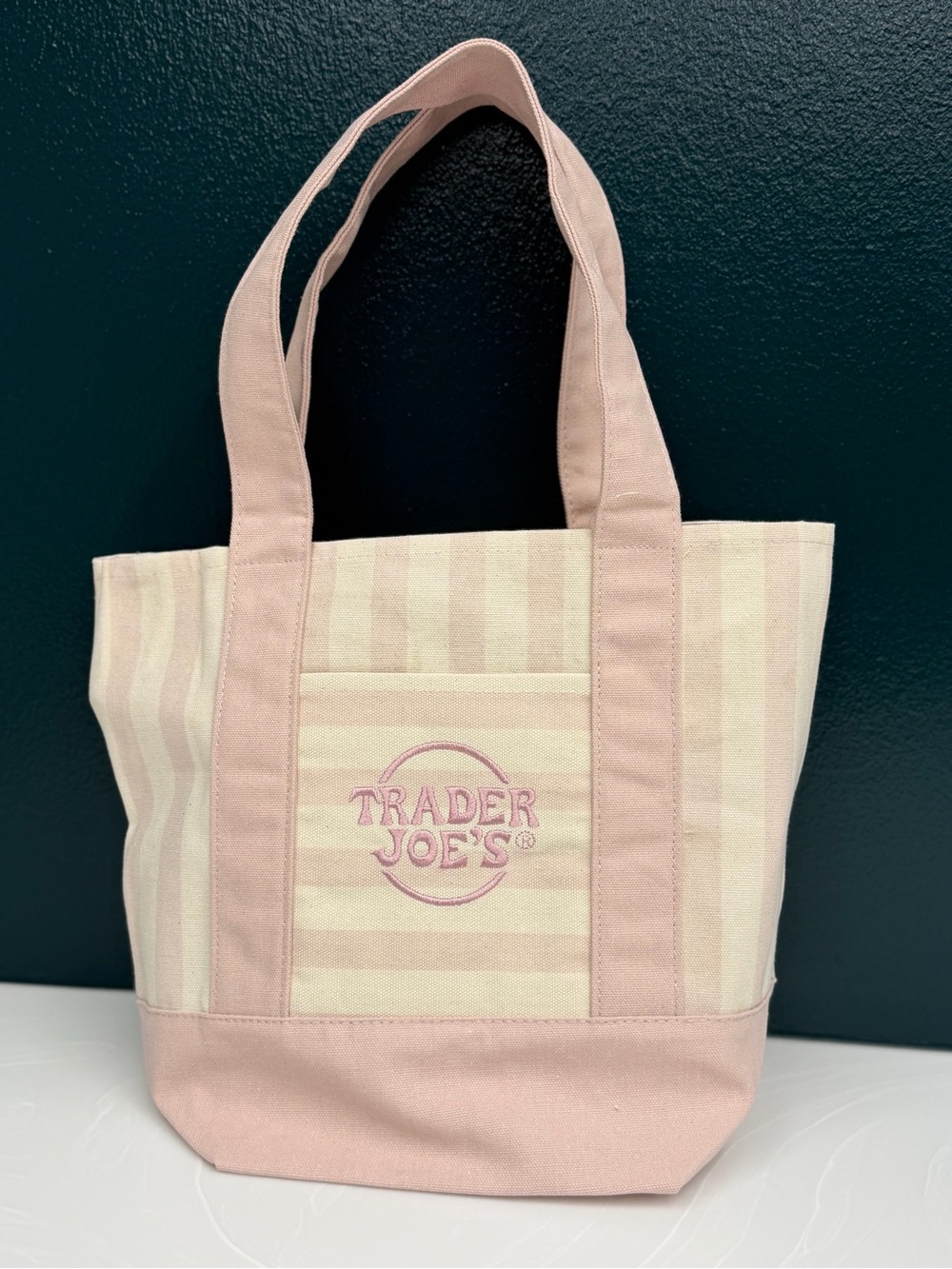Trader Joe's Pink Stripe Canvas Mini-Tote Bag